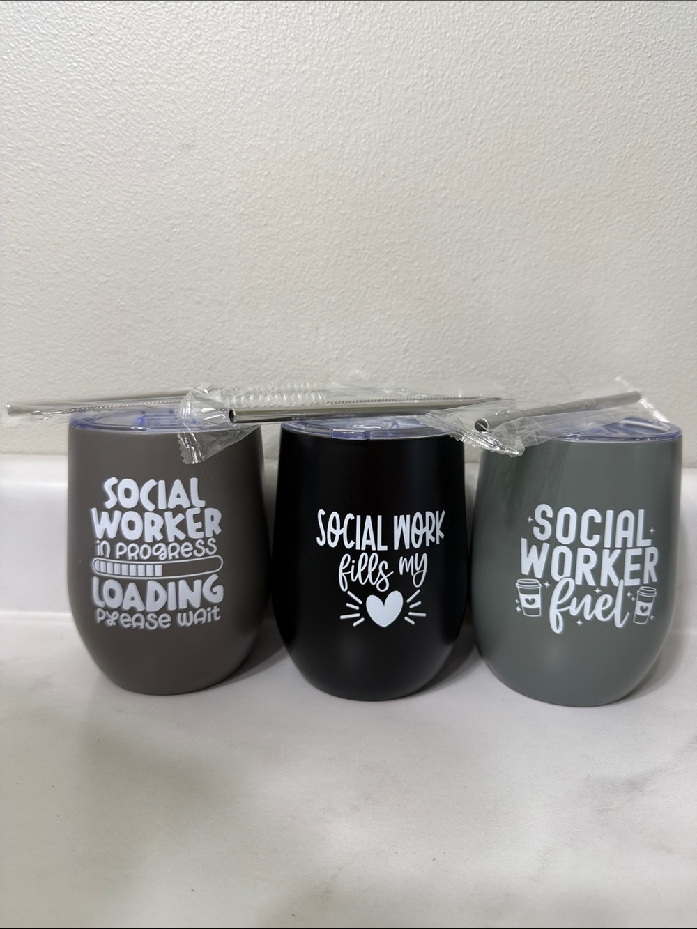 Social Worker Stainless Tumbler - Set of 3 (Gray, Black, Stone)